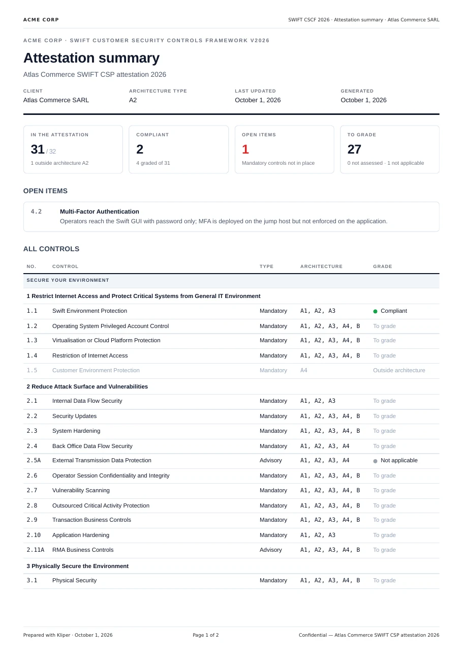 The first page of the attestation summary PDF